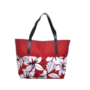 SACOLA FEIRA FLORAL / VERMELHO