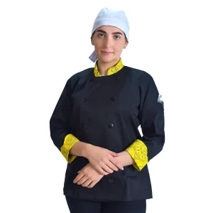 DÓLMÃ PRETO DE BOTOES DE BRIM COM DETALHES PUNHO E GOLA